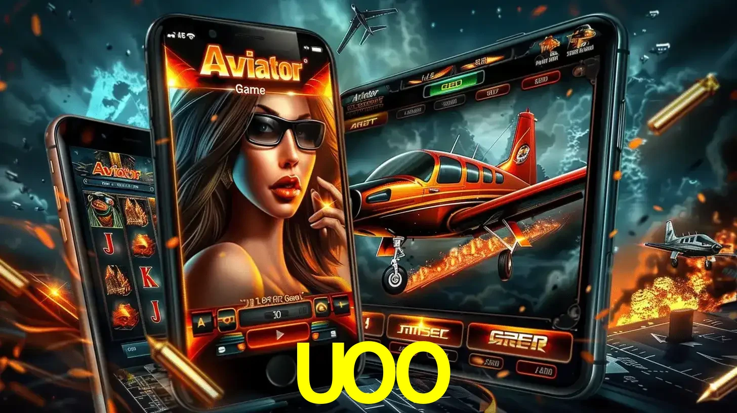 O popular jogo de apostas Aviator exibido em vários celulares e tablets, mostrando a interface emocionante e a ação de voo disponíveis para jogar agora no UOO.